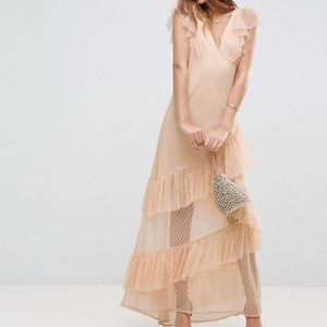 ASOS Dobby Mesh Ruffle Cut-About Maxi Dress - NWT